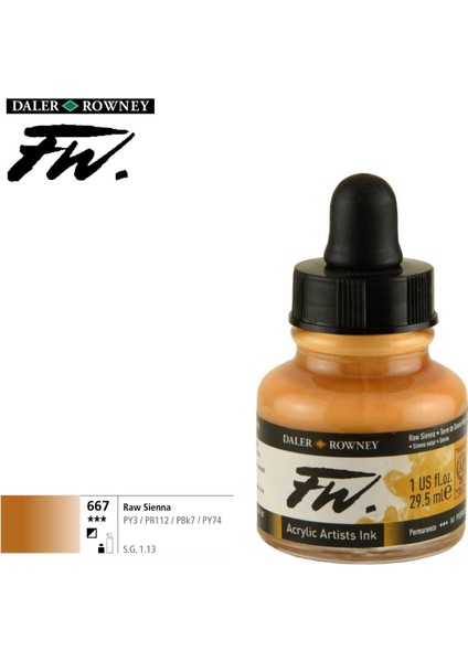 Daler Rowney Likit Akrilik (Pistole) Mürekkebi Fw Ink 29.5ml 667 Raw Sienna