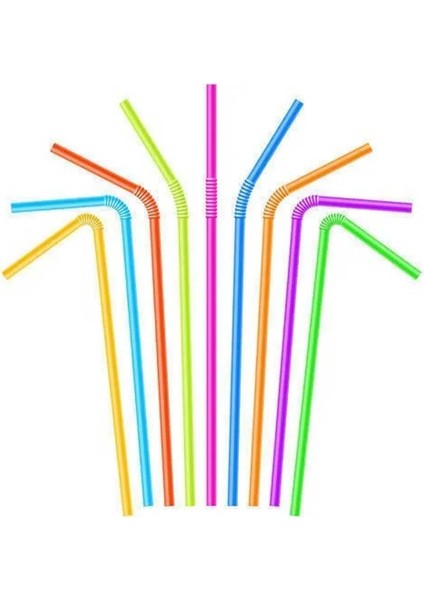 Plastik Pipet 8 mm Karışık Renkli 26 cm - 50 Adet