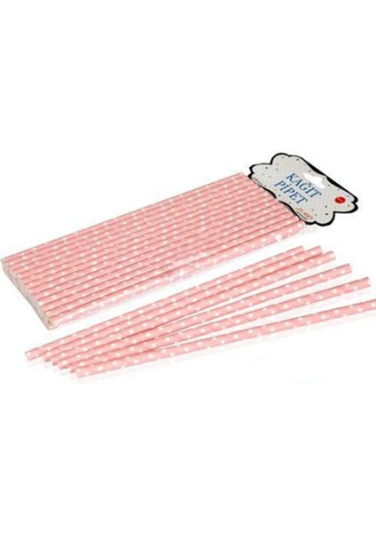 Pipet Beyaz Puantiyeli Pembe Kağıt - 25'li