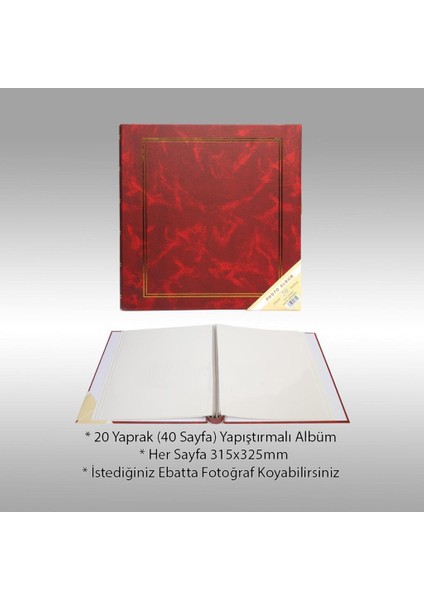 20 Yaprak [40 SAYFA]-31X32 cm Manyetik Yapışkanlı Ciltbezli Fotoğraf Albümü