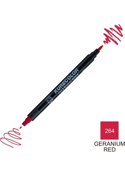 Kurecolor Mangaka Fine&brush Çift Taraflı Kalem CNKC-2200 No 264 Geranium Red