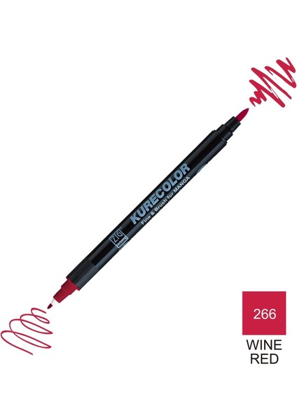 Kurecolor Mangaka Fine&brush Çift Taraflı Kalem CNKC-2200 No 266 Wine Red