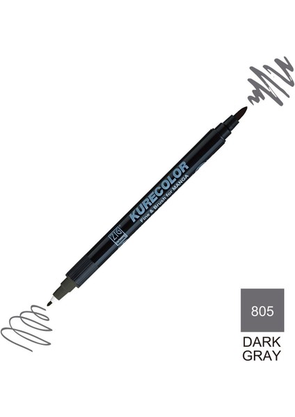 Kurecolor Mangaka Fine&brush Çift Taraflı Kalem CNKC-2200 No 805 Dark Gray