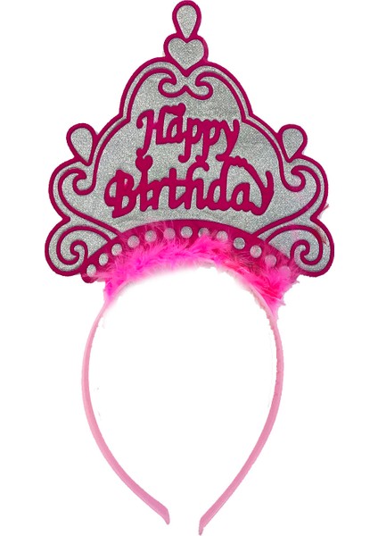 Parti Happy Birthday Neon Pembe Renk Doğum Günü Tacı 24X15 cm