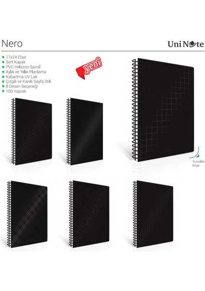 Nero Spiralli Sert Kapak Defter 17X24 Kareli 100 Yaprak 55215