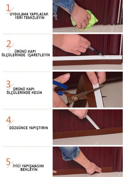Kapı Pencere Yalıtım Şeridi Yapışkanlı Rüzgar Böcek Engelleyici Kahve 5 Metre Uzunluk Kahve Renk