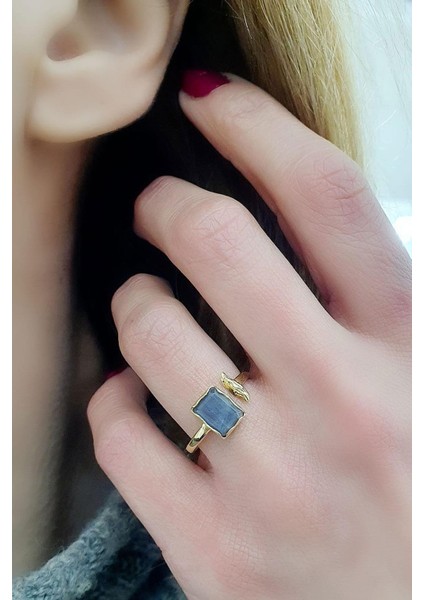 Rutil Kuvars Taşlı 925ayar Gümüş Üzerine Altın Kaplama Ayarlanabilir Yüzük