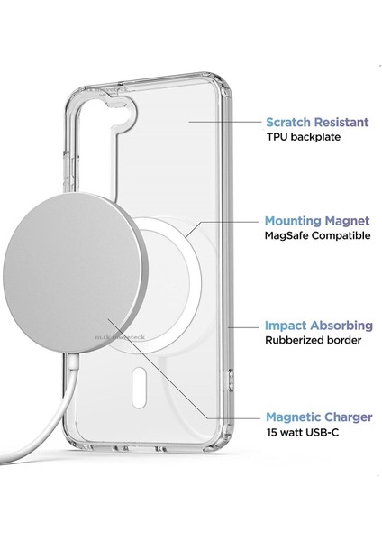 Samsung Galaxy S23 Plus Uyumlu Şeffaf Sararmaz Magsafe Kılıf ve Kablosuz Şarj Cihazı Set