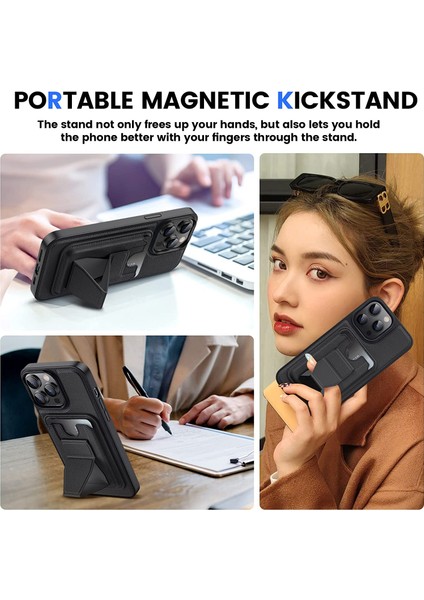 iPhone 12 Pro Max Standlı Kılıf Destekli Ayrılabilir Kart Tutuculu Kılıf Pu Orijinal Deri Cardsafe