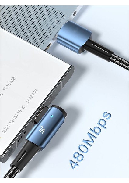 USB C Kablosu 7A/100W （20V/5A） Type Şarj Cihazı Hızlı Şarj Kablosu Sağ Açı - Mavi (Yurt Dışından)