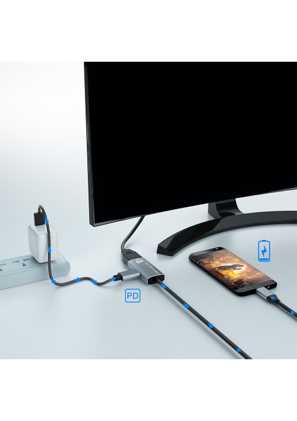 C Tipi Dp 8K@60Hz1.4 1080P@240Hz USB C HDMI Uyumlu Kablo - Gri (Yurt Dışından)