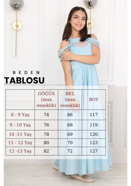 Kız Çocuk Simli Kumaş Astarlı Abiye Gece Mezuniyet Elbisesi-ABY-0029
