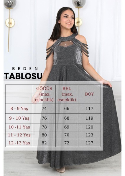 Kız Çocuk Simli Kumaş Astarlı Abiye Gece Mezuniyet Elbisesi-ABY-0029