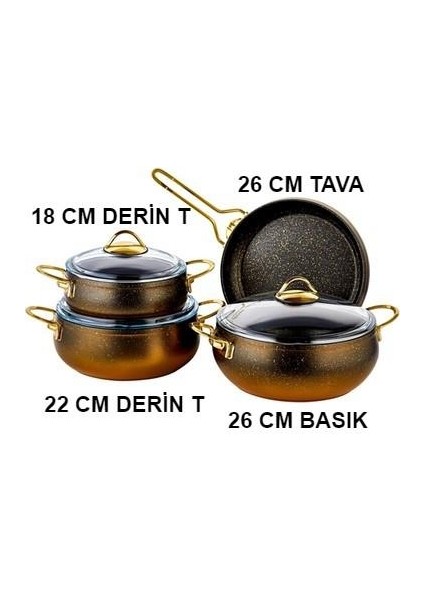Dn 20008 7 Parça Granit Tencere Seti-Gold