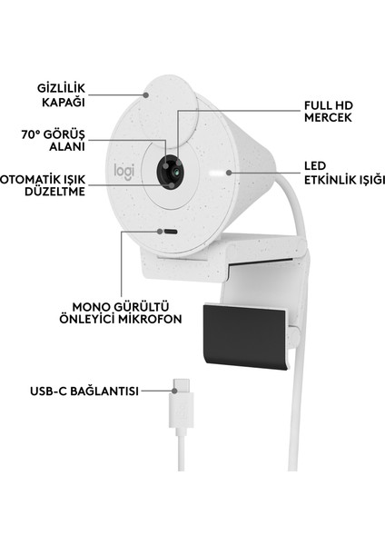 BRIO 300 Full HD 1080p Gizlilik Kapaklı Mikrofonlu Web Kamerası - Beyaz