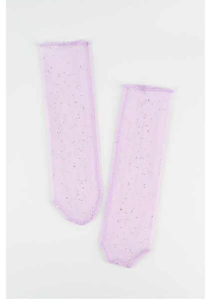 Lila Küçük Sim Detaylı Kız Çocuk Tül Çorap