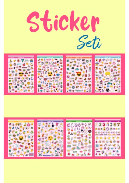 Rengarenk Etiket Seti, 560 Adet Sticker, 8 Sayfa (A5 Boyut)