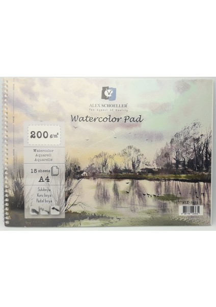 Schoeller Watercolor Pad Spiralli 200 gr A4 15 Yaprak