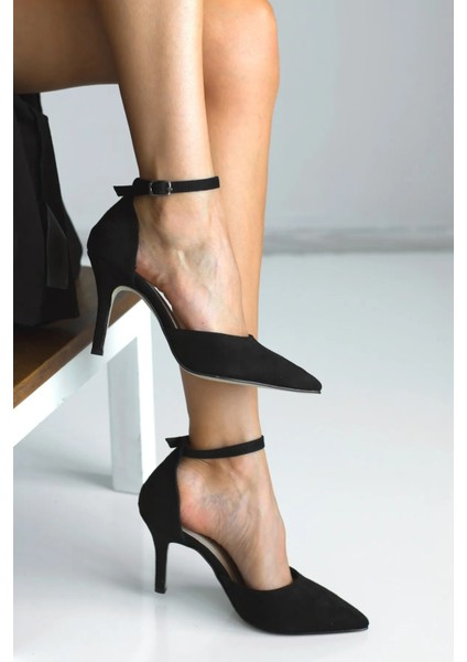 Siyah Süet Stiletto Sivri Burun Kadın Topuklu Ayakkabı