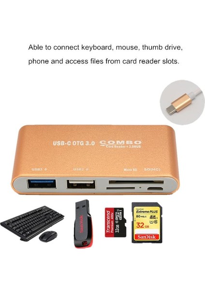 Combo T-693 USB 3.1 Tip C - Sd Micro Sd Tf Kart Okuyucu USB 2.0 Usb3.0 Otg Şarj Adaptörü - Gümüş (Yurt Dışından)