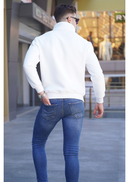 Ekru Baskılı Fermuarlı Sweatshirt 6001 fiyatları
