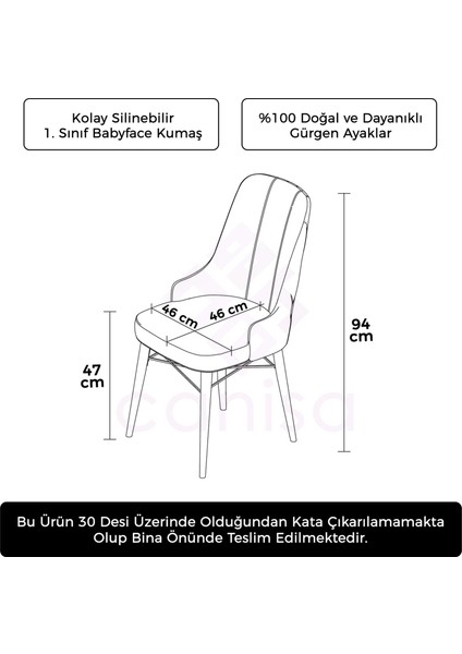 Concept Pare Serisi, 1.sınıf Babyface Ithal Kumaş 1 Adet Sandalye Doğal Ahşap Ayaklı Gold Halkalı