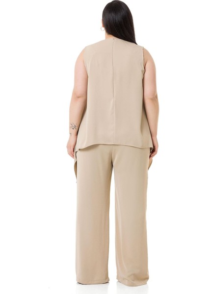 Büyük Beden Bluz Pantolon Bej Rengi Takım modelleri