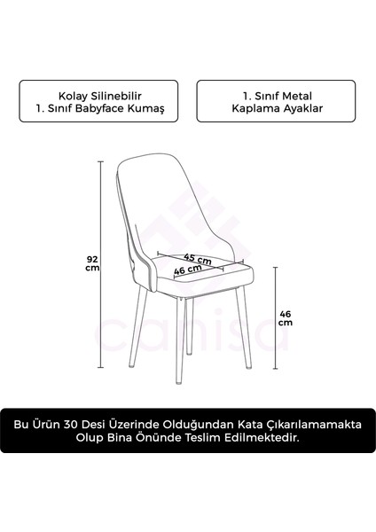 Concept Krax Serisi 1.sınıf Babyface Kumaş Yemek Odası Sandalyesi Kahve Metal Ayak 6 Adet Sandalye