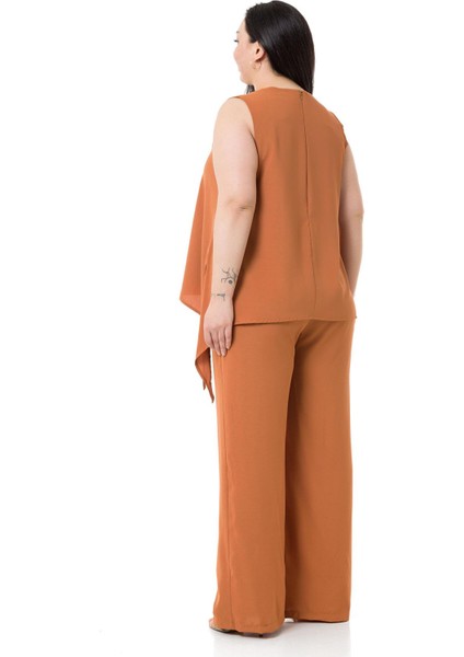 Büyük Beden Bluz Pantolon Tarçın Rengi Takım modelleri