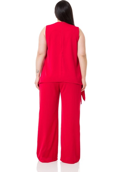 Büyük Beden Bluz Pantolon Kırmızı Takım modelleri