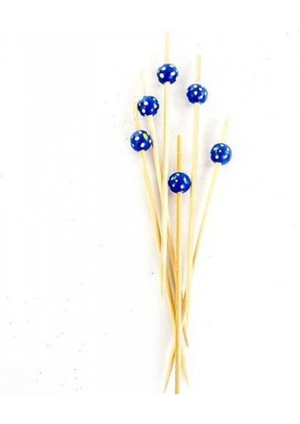 Bambu Boule Beyaz Sarı Noktalı Mavi Kürdan 12 cm 50'li Paket