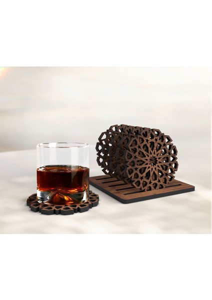 5'li Lazer Kesim Ahşap Bardak Altlığı Seti, Ev Dekorasyonu, Ev Bar Dekoru, Mutfak Dekoru, Ahşap Bardak Altlıkları, Masa Aksesuarı