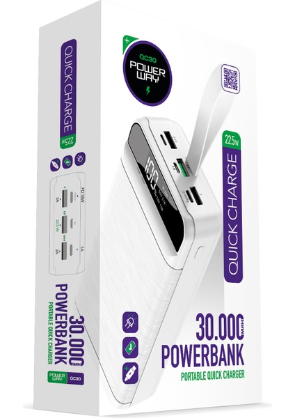 Pd 22.5W 30.000 Mah 3.0 Hızlı Şarj (Gerçek 30.000 Mah ) QC30 Powerbank