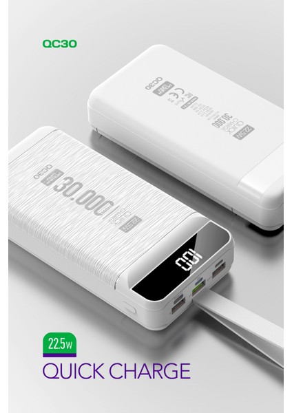 Pd 22.5W 30.000 Mah 3.0 Hızlı Şarj (Gerçek 30.000 Mah ) QC30 Powerbank