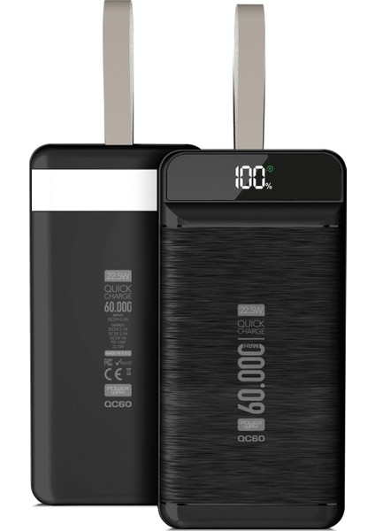 Pd 22.5W 60.000 Mah 3.0 Hızlı Şarj (Gerçek 60.000 Mah ) QC60 Powerbank