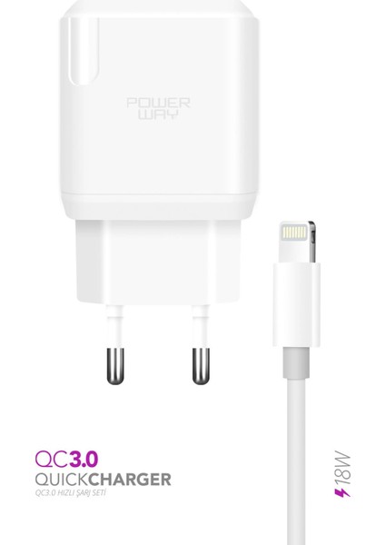 QCL30 (Qc 3.0) Iphone 18W Hızlı Şarj Lightning Ios Şarj Cihazı (Kablo Dahil) Tüm Cihazlarla Uyumlu