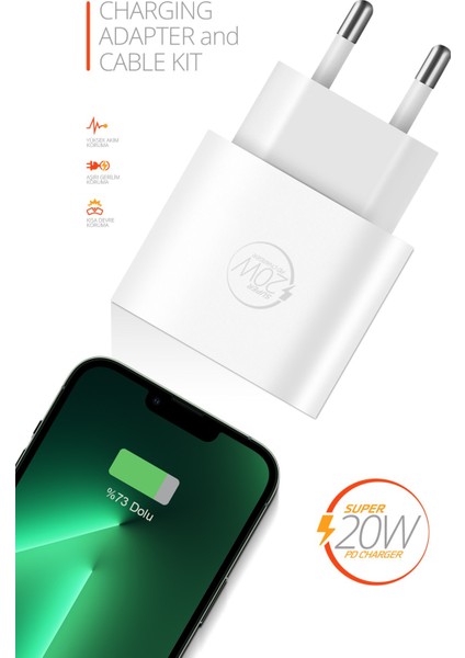 RXS20 Pd 20W Orjinal Iphone X-11-12-13 Pro Pro Max Uyumlu Hızlı Şarj Seti Kablo Dahil