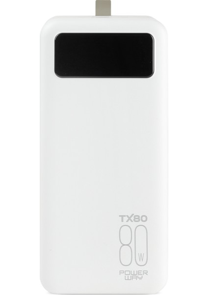 80.000 Mah Kablolu Dijital Göstergeli Gerçek 80.000 Mah Garantili Işıklı Kamp TX80 Beyaz Powerbank