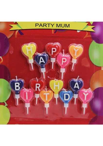 Happy Birthday Kalp Şeklinde Renkli Harf Pasta Mum Seti  4x2.5 cm