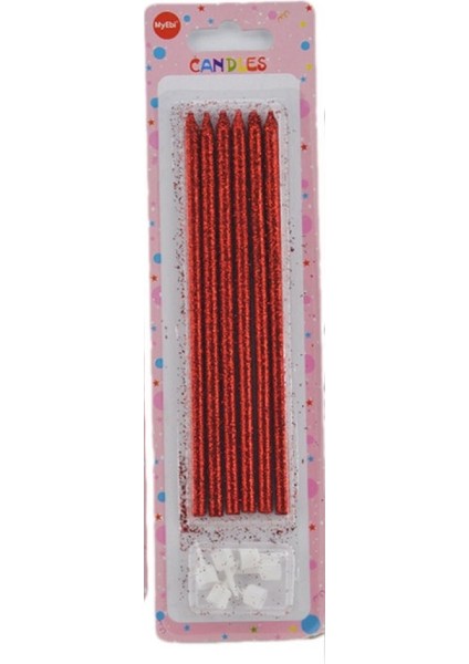 Doğum Günü Pasta Mumu Simli 6 Lı Kırmızı