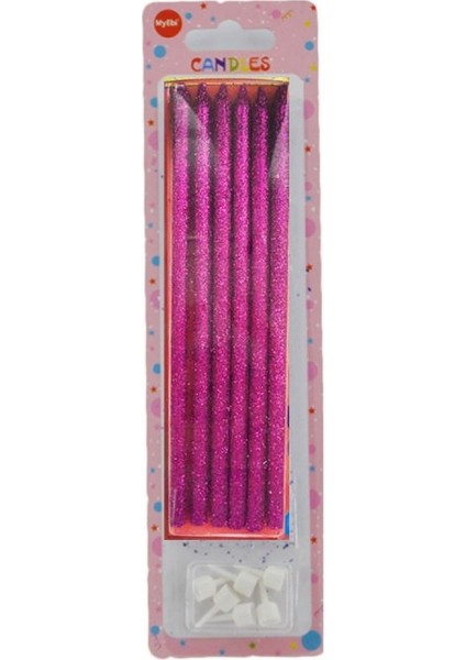 Doğum Günü Pasta Mumu Simli 6 Lı Mor
