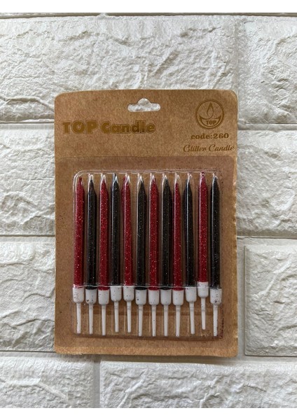 12LI Simli Pasta Mumu Kırmızı-Siyah 10 cm