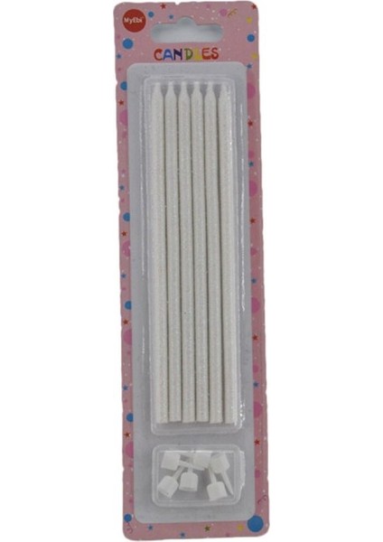 Doğum Günü Pasta Mumu Simli 6 Lı Beyaz
