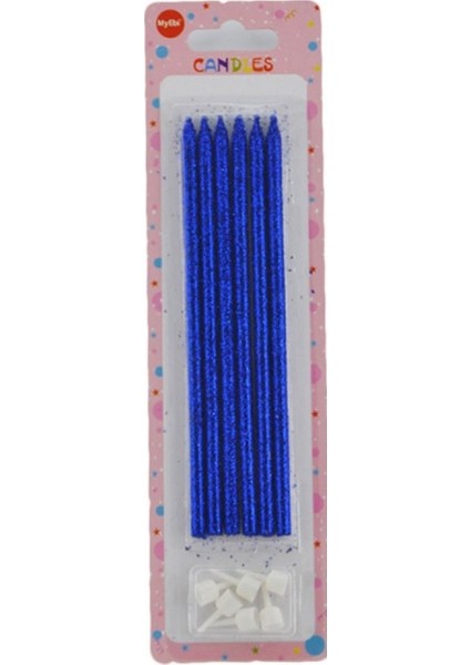 Doğum Günü Pasta Mumu Simli 6 Lı Mavi