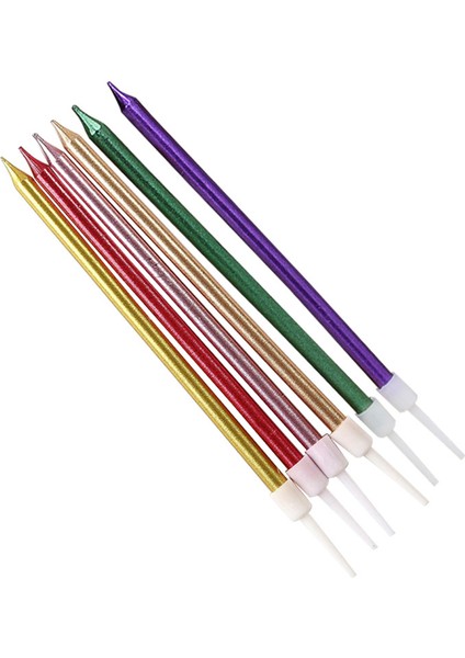 6lı Ince Uzun Çubuk Pasta Mumu Karışık Renk 11,5 cm