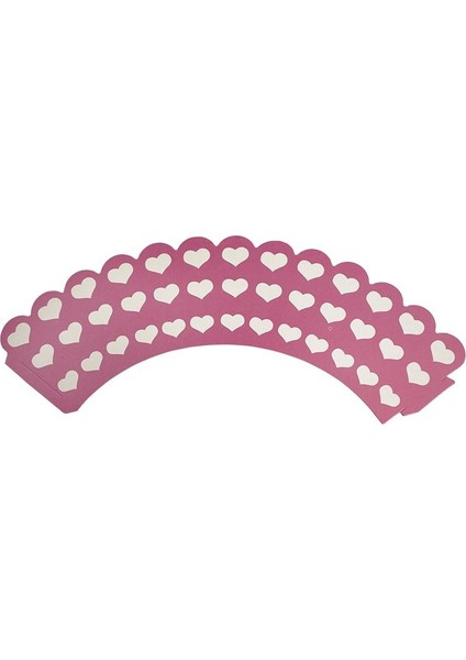 Açık Pembe Beyaz Kalpli Muffin Tacı 10 Lu