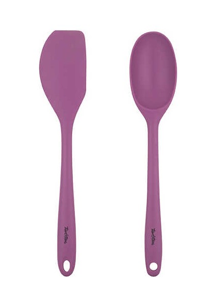 Vişne Renkli Silikon Büyük Kaşık ve Spatula Seti