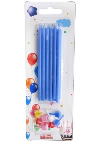 Doğum Günü Pasta Mumu Pastel 10 cm - 12 Adet Mavi