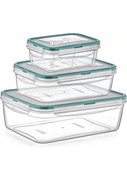 Kilitli Kapaklı Saklama Kabı 3lü Set 20X14CM - 17X12CM - 14X9CM