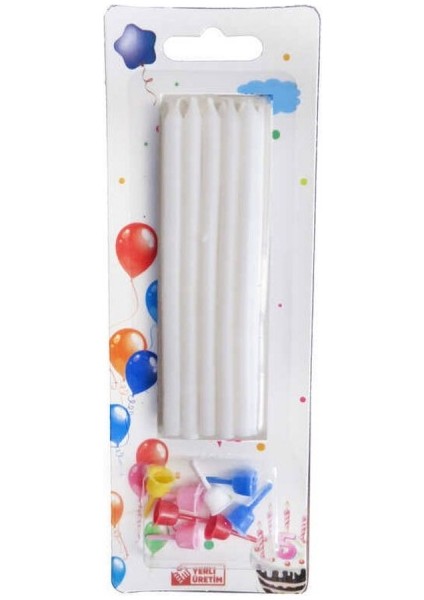 Doğum Günü Pasta Mumu Pastel 10 cm - 12 Adet Beyaz
